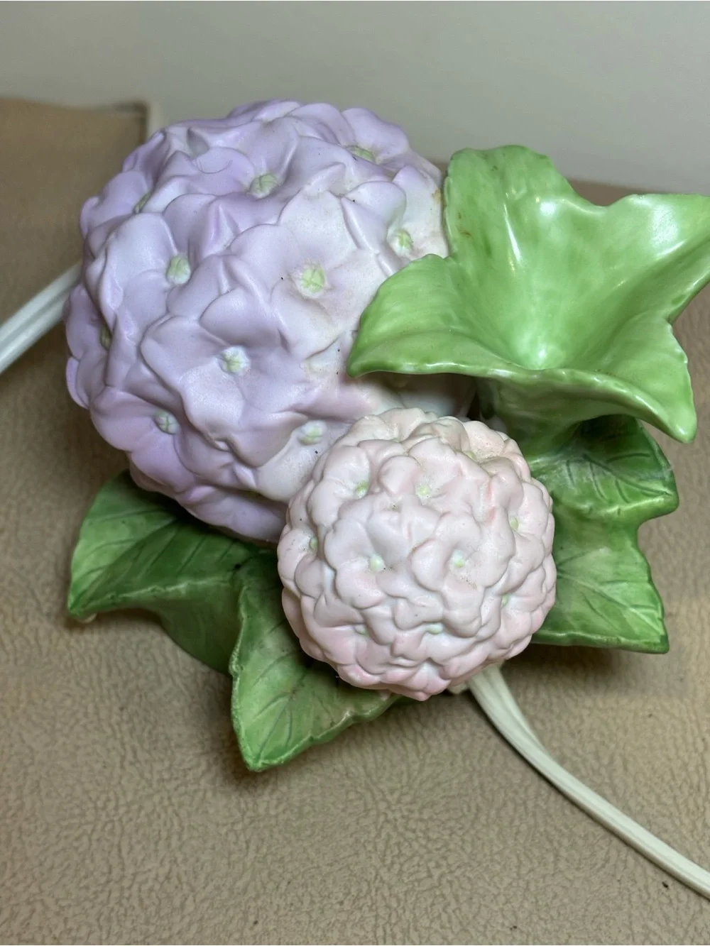 Vtg Avon Porcelain Hydrangea Flower Night Light Oil Diffuser Purple Pink Lot 2